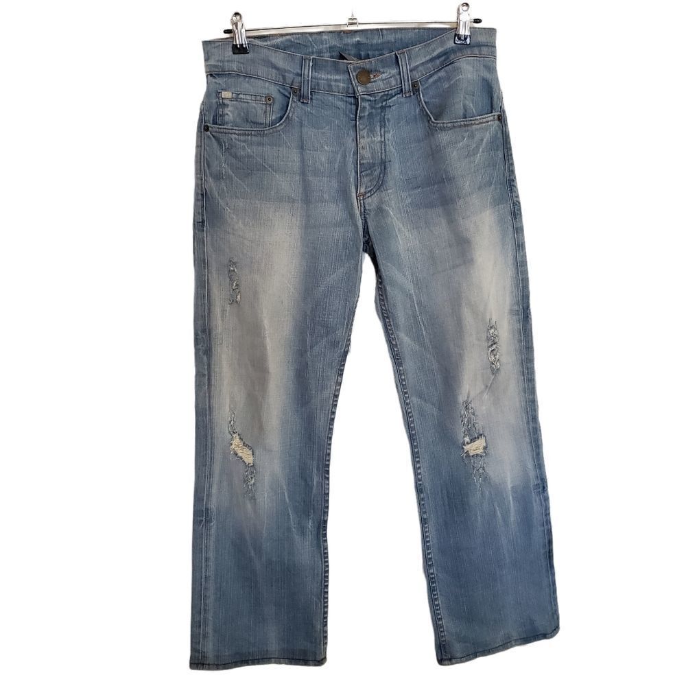 Armani Exchange Mens Lightly Distressed Lightwash Straight Leg Jeans Size 31S